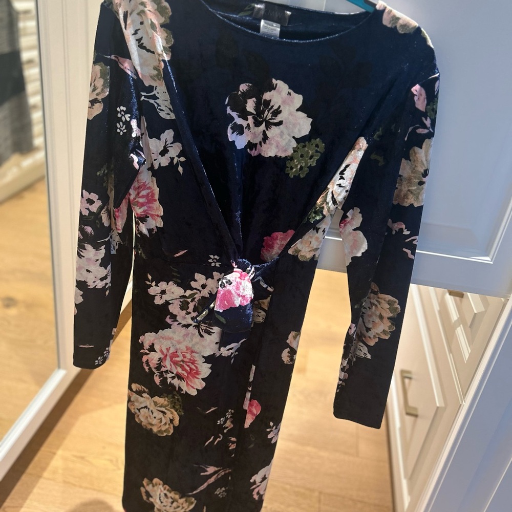 Floral Velvet Dress - Navy and Pink